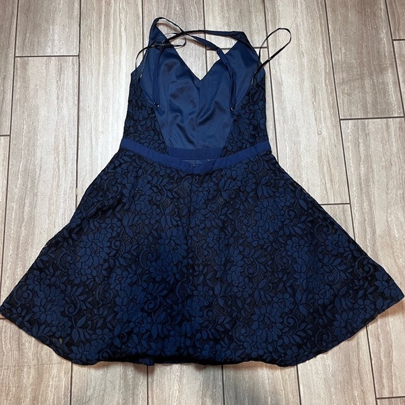 Lulus Dancing in the Moonlight Navy Blue Lace Backless Skater Dress Medium - Picture 6 of 7